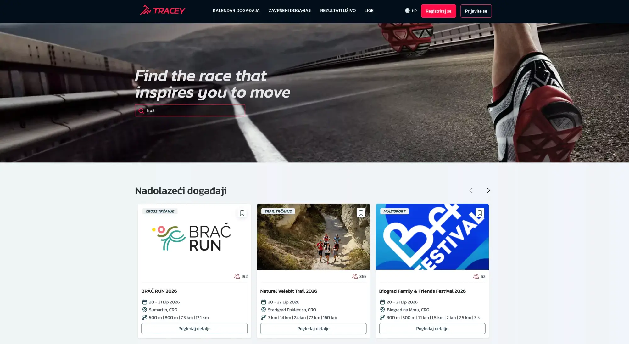 Tracey Sport web aplikacija za upravljanje utrkama